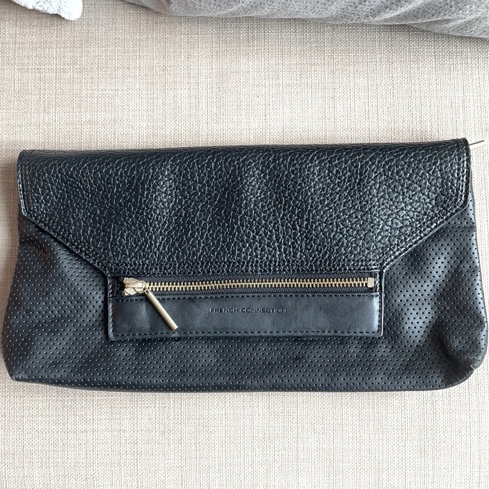 Black leather French Connection Clutch